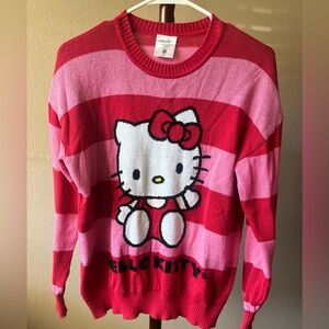 Hello Kitty Women's Striped Red and Pink Sweater